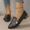 Mocasines de mujer de talla grande con hebilla metálica de perlas, zapatos poco profundos de punta fina, tacón grueso, adecuados para ir al trabajo