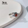 Anillo de plata de ley s925 con forma de lazo para monedero, ágata roja del sur, para mujer, estilo retro, moneda de cobre, anillo abierto para dedo índice, joyería de plata al por mayor