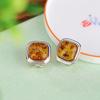 Pendientes de plata de ley Yilu S925 con diseño de flor de ámbar, estilo retro, geométrico, cuadrado, con clip de diamante y diseño de temperamento moderno