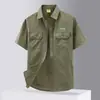 Novos Estilos de Camisas Sociais para Homens Primavera e Verão 2023, Camisas Masculinas Soltas de Manga Curta, Roupas Casuais Masculinas de Cor Sólida para o Verão #