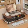 Soporte para computadora de estilo cajón con rejilla de hierro forjado, estante de almacenamiento universal para escritorio para laptops, organizador de escritorio de oficina