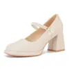 7991 Sapatos Mary Jane Estilo Francês para Mulheres com Plataforma Impermeável, Tira de Pérola, Salto Grosso Confortável, Boca Rasa, Salto Alto