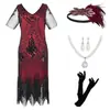 Popular Vestido de Noche Retro con Lentejuelas Gatsby 1920s Europeo y Americano Vestido de Graduación Cuello en V Borla Transfronterizo