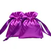 Bolsita de satén morado con cordón para guardar joyas, se puede imprimir con logotipo, bolsa para empaquetar regalos