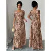 2026 Nuevo Conjunto de Moda Elegante para Mujer de Comercio Exterior Transfronterizo con Estampado, Cuello Cuadrado, Manga Corta y Falda con Abertura