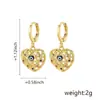 Pendientes de Ojo de Diablo Corazón Hueco Chapados en Cobre Oro Real Circonita Estilo INS Nicho Versátiles para Mujer del Distrito Lu