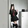 Conjunto de uniforme de marinheiro estilo japonês transfronteiriço, incluindo opções de manga longa e manga curta, em um design preppy, estilo escolar com uma saia plissada preta, adequado para uniformes escolares