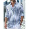 2025 Nova Moda Estação Independente da Amazon Camisa Lel Masculina de Manga Longa Listrada Camisa de Primavera e Outono