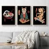 Pintura en Lienzo de Gato Samurái Japonés de Dibujos Animados Póster Arte de Pared Sala de Estar Pintura Decorativa Moderna