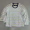Estilo perezoso a rayas manga larga otoño nuevo transpirable bloques de color diario camiseta mujer cuello redondo holgado versátil adelgazante top