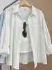 Para Mulheres Baixas, Peça 100% Algodão Lavado em PeçaNova Camisa Feminina Versátil Estilo Coreano de Manga Longa Cor Sólida em Algodão Slub