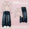 Conjunto de Dos Piezas para Niñas 2026 Primavera/Otoño Nuevo Dulce y Lindo Sudadera con Cuello de Muñeca y Pantalones de Mezclilla Casual a la Moda