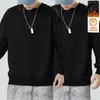Moletom masculino com forro de fleece, novo modelo inverno 2025, gola redonda, corte solto, outono, top sem capuz, jaqueta de manga comprida para adolescentes