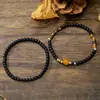 Nuevo producto de comercio exterior: Pulsera de cuentas de ágata negra, ojo de tigre, ámbar de moda europea y americana, juego de pulseras para hombre simple y versátil