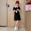 Vestido de Verão para Meninas Novo Estilo Estilo Ocidental Vestido Princesa Crianças Maiores Verão Estilo Coreano Amor Gola Polo Saia Média
