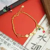 Pulseira de Franja com Pingente de Esmalte Novo Estilo para Mulheres com o Caractere "Fu" - Toque de Luxo Leve de Alta Qualidade, Joia Redonda com Caractere "Fu", Mesmo Estilo das Lojas de Ouro