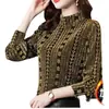 Camisa de manga longa com gola alta feminina para primavera, outono e inverno 2023, nova blusa interna com forro de fleece, espessada, estilo ocidental, peça externa