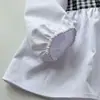 Conjunto de Dos Piezas Nuevo para Niñas: Top Estilo Coreano con Mangas Abullonadas y Pantalones de Cuadros con Encaje