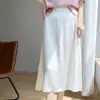 Falda de satén de acetato para mujer, nueva, de cintura alta, línea A, longitud media, verano, estilo coreano, moda, color liso, versátil, falda larga