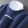 Amazon Suéter de Lana 100% Pura Engrosado de Doble Capa para Hombre, Cuello Semi-Alto, Suave, Pegajoso, Holgado, Suéter de Punto como Capa Base