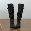 Botas altas hasta la rodilla con tacón grueso y punta fina, botas largas para mujer, nuevo modelo verano 2026, botas de jinete que aumentan la altura para mujeres menudas