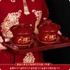 Juego de Cuenco y Palillos de Boda, Dote, Taza de Té, Par Festivo Rojo de Cuencos, Cuencos de Boda, Suministros de Boda
