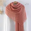 Turbante Quente Transfronteiriço Outono e Inverno Coringa Lenço de Seda Cor Sólida Algodão e Linho Lenço Toalha de Praia Feminina Xale 65-98 Cor