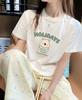 Camiseta de Algodón de Manga Corta para Mujer en Verano Estilo Coreano Holgada Cuello Redondo Estampado a la Moda Versátil Estilo Ins Top Ropa de Mujer de Moda Exportación