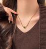Dourado Francês Retro Olho de Tigre Pingente Dupla Camada Empilhado Colar Moda Feminina Artística Pedra Natural Frisada Clavícula Cadeia