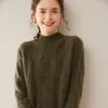 Suéter de cashmere liso de gola alta para mulheres, design vintage em tricô trançado, quente e adequado para o trajeto