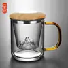 Venta al por mayor puntual filtro de vidrio de alto valor de color para el hogar, separación de agua y té, taza de té perfumado con burbujas, con asa, tapa, vaso de agua para hombres y mujeres