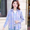 Camisa de Manga Comprida Feminina Xadrez de Algodão para Primavera e Outono Casaco Top Slim Moderno Peça Única Dropshipping Roupas Femininas