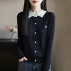2025 Primavera Nueva Llegada Lana Peinada Cárdigan de Punto con Cuello POLO Color Dividido Abeja Bordada Top Holgado para Mujer