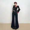 Jeans Acampanados de Color Naranja Infantil # Color Sólido Sin Estiramiento para Mujer con Doble Botón, Corte Holgado, Adelgazantes, que Cubren la Cadera, Pantalones Casuales Versátiles de Longitud hasta el Suelo