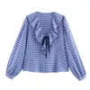 Comércio Exterior Atacado Outono Novo Estilo Europeu e Americano Feminina Manga Longa Camisa de Xadrez Pequeno Decorativa em Camadas