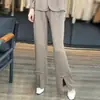 Pantalones de Pierna Ancha de Punto de Lana Divididos para Mujer Cintura Alta Cinturón de Drapeado Color de Contraste Casual Rectos Pantalones de Piso Otoño e Invierno Pantalones