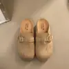 Pantuflas rojas tipo slip-on Birkenstock para mujer, nuevo modelo otoño e invierno, pantuflas de punta cerrada con suela gruesa y acabado de gamuza, zapatos slip-on súper populares 2026