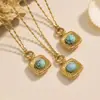 Nuevo Conjunto de Collar, Pendientes y Anillo con Colgante de Acero Inoxidable Turquesa Azul de Xinyixin, Joyería Exquisita Europea y Americana Que No Se Desvanece