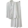 Pijama de seda de hielo para mujer para primavera y verano, nuevo conjunto jacquard de pierna ancha de alta gama, se puede usar afuera, ropa de casa de lujo de moda
