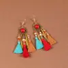 Aretes hechos a mano estilo étnico bohemio retro para mujer, aretes elegantes de borla para vacaciones, aretes largos personalizados de Tailandia