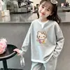 Blusa casual versátil de manga comprida para meninas, estilo waffle, falsa peça dupla, para primavera e outono, nova