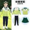 Uniforme de jardim de infância, jaqueta de baseball de outono, conjunto verde e roxo, uniforme de classe de escola primária, uniforme escolar de verão de três peças, todo em algodão