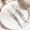 Aretes de Borla Estrella de Cinco Puntas Plateados, Colgantes de Oreja de Borla Plateados Personalizados, Aretes Simples y Elegantes, Nuevos Accesorios de Oreja de Moda Populares en Internet