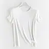[Processamento e Personalização] Tops Femininos de Seda de Amora Caimento Solto Justo Ombro Direito Manga Curta Gola Redonda Cor Lisa Camiseta de Manga Curta para Mulheres