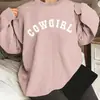 Moletom Feminino com Estampa "Jeans" Gola Redonda - Pulôver Casual 100% Poliéster - Blusa de Tricô Manga Longa