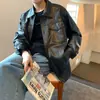 Estilo Americano Ropa de Cuero para Motocicleta de Primavera y Otoño Hombres Estilo Coreano Moda PU Cuero Marca de Moda Estilo Hong Kong Holgada Versátil Chaqueta Abrigo Atractiva