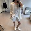 Shorts de Lino Anchos de Pierna Recta Clásicos Elásticos de Cintura Alta Adelgazantes y que Realzan la Altura para Mujer Y0625M