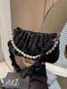 Bolsa de Ombro Pequena com Pregas de Pérola e Nuvem Bolsa de Crowdsourcing Pequena Moda Feminina Nova Outono Versátil Bolsa de Ombro Transversal Tendência