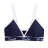Cor de contraste letra puro algodão sutiã feminino casual estilo esportivo confortável triângulo copo cueca feminina sem aro respirável envoltório no peito