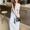 Traje de Chaleco sin Mangas de Alta Gama Azul para Mujer 2026 Verano Nuevo Estilo Elegante Casual Relajado Pantalones de Pierna Ancha Conjunto de Dos Piezas